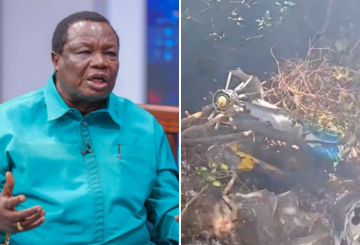 A collage of COTU Boss Francis Atwoli and the  Samburu helicopter crash carnage.